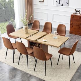 Scalable dining table and chair set, 59-71 inch pull-out table, 8-piece set of technological fabric chairs