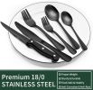 24-Piece Black Silverware Set with Steak Knives, Black Flatware Set for 4, Food-Grade - Stainless Steel - 7RMHBJ