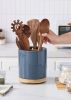 3 Compartment Utensil Holder, Extra Large Utensil Crock, Stable Ceramic Utensil Organizer, Cooking Tool Organizer Set for - Cork - 7RMZPP