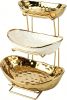 3 Tier Ceramic Fruit Bowl for Kitchen Counter with Metal Rack, Fruit Basket with Stand
