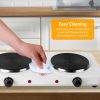 2000W Double Electric Burner Portable Dual Counter Stove Countertop Hot Plate Kitchen Cooker - White - X3DITA