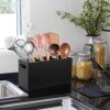 Black Kitchen Utensil Holder for Countertop - Wooden Large Utensil Caddy Organizer for Counter - 3 Compartment Cooking Utensil Crock for Silverware Sp