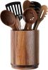 Utensil Holder, Acacia Wood Kitchen Utensil Holder for Countertop, 360°Rotating Cooking Utensil Crock for Kitchen Counter