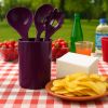 6 Piece Kitchen Utensil Holder for kitchen counter, Utensils crock with Heat Resistant Spoon, Slotted Spoon, Ladle, Spatula BPA Free, Plum