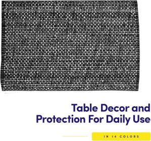 Collection 100% Cotton Placemats for Dining Room Rectangle Two Tone Woven Fabric 13" x 19" Soft Durable Table Mat Set, Set of 6, Black