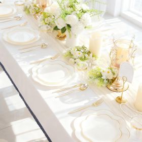 EI 180pcs Beige Plastic Plates with Gold Plastic Silverware,Heavy-Duty Disposable Plates for Party,Beige Dinnerware Set for 30 Guest Wedding