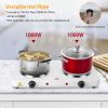 2000W Double Electric Burner Portable Dual Counter Stove Countertop Hot Plate Kitchen Cooker - White - X3DITA