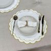 Linen Cotton Placemats Set of 4 Scalloped Flower Embroidery Place Mats 15'' Natural Linen Texture Fabric Machine Washable - Cotton - 7EX4Z8