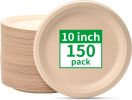 Compostable Paper Plates 10 Inch [150 Pack], Disposable Biodegradable Heavy Duty Paper Plates, Made of Natural Sugarcane Fibers, Unbleached Brown