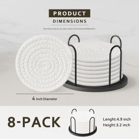 Coasters Set of 8 for Drinks, Beer, Coffee, Cotton Woven Absorbent Coaster with Holder