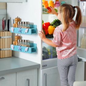 2 Pack Beach Magnetic Spice Rack for Refrigerator Metal Magnet Basket Shelf for Fridge Seasoning Storage Organizers Home Decor Kitchen Accessories (Bl