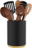 Black Utensil Holder Wood Kitchen Utensil Holder for Countertop, 360°Rotating Cooking Utensil Crock for Counter