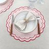 Linen Cotton Placemats Set of 4 Scalloped Flower Embroidery Place Mats 15'' Natural Linen Texture Fabric Machine Washable - Cotton [7EX4MX]