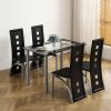 [Same Code: 02878244]5 Pieces Dining Table Set for 4, Kitchen Room Tempered Glass Dining Table, 4 Chairs, Black, Table legs are silvery
