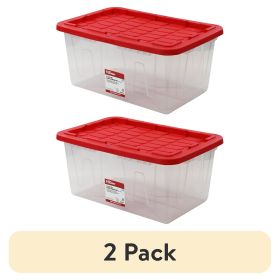 (2 pack) 27 Gallon Large Storage Bin with Red Snap Lid, Heavy Duty Clear Plastic Storage Container