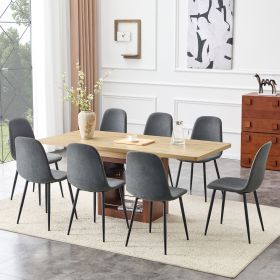 Scalable dining table and chair set, 59-71 inch pull-out table, 8-piece set of Dark Gray Linen-Cotton Material chairs
