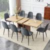 Scalable dining table and chair set, 59-71 inch pull-out table, 8-piece set of Dark Gray Linen-Cotton Material chairs