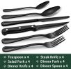 24-Piece Black Silverware Set with Steak Knives, Black Flatware Set for 4, Food-Grade - Stainless Steel - 7RMH82