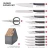 Classic 12-Piece Japanese Steel Knife Block Set with Built-in Knife Sharpener, Charcoal Gray