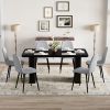 Table and chair set.64.5 x 35.4 Inch Stylish Black Wood Color Textured Dining Table.Paired with 6 Light Gray Linen-Cotton Material High Resilience Din
