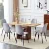 Scalable dining table and chair set, 59-71 inch pull-out table,6-piece set of Light Gray Linen-Cotton Material chairs