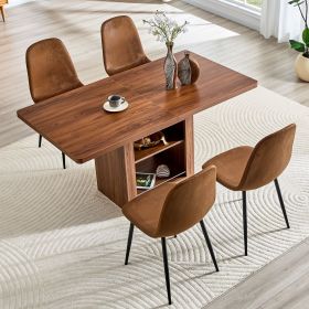 Expandable Dining table and chair set, 59-71 inch pull-out MDF table.Paired With 4 technological fabric chairs
