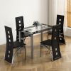 [Same Code: 02878244]5 Pieces Dining Table Set for 4, Kitchen Room Tempered Glass Dining Table, 4 Chairs, Black, Table legs are silvery