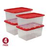 (Pack of 4) 15 Gallon Clear Storage Bin with Red Snap Lid, Heavy Duty Plastic Storage Container