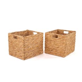 Collapsible Woven Twisted Bulrush Cube Storage Bins, 2 Pack