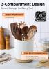 7.5" Utensil Holder, 3 Compartment Ceramic Kitchen Utensil Holder with Cork Bottom, Large Utensil Crock for Countertop
