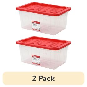 (2 pack) 15 Gallon Clear Storage Bin with Red Snap Lid, Heavy Duty Plastic Storage Container