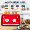 4-piece vintage-style toaster with red dual-control oven, 4×1.5-inch slots, anti-clogging design, 6-batch temperature adjustment