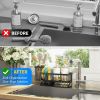Caddy Sponge Holder for Kitchen with Brush Holder and Stainless Steel Self Drain Tray, Rustproof Kitchen Sink Organizer for Sponge