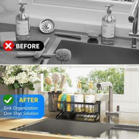 Caddy Sponge Holder for Kitchen with Brush Holder and Stainless Steel Self Drain Tray, Rustproof Kitchen Sink Organizer for Sponge