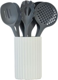 Kitchen Utensils Set, 8pcs - Nonstick Cooking Tools with Utensil Holder - Nylon Spoon, Ladle, Skimmer, Spaghetti Server (Material: Nylon)