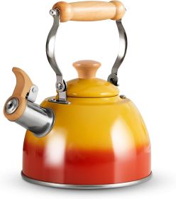 Tea Kettle, Tea Pot with Cool Touch Ergonomic Handle, Teapot Food Grade Stainless Steel, Tea Kettle Stovetop, Kettle Teapot, Whistling Tea Kettle (Color: Gradient Orange(1.6QT))