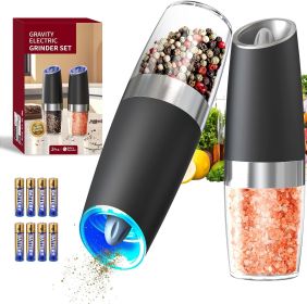 Gravity Electric Salt and Pepper Grinder Set Automatic Salt and Pepper Grinder Set with LED Light, Battery Operated, Adjustable Coarseness (Material: Ceramic)