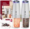 Gravity Electric Salt and Pepper Grinder Set with 2-Speed, Rechargeable Salt and Pepper Grinder Set, Adjustable Coarseness, Whiet LED Light