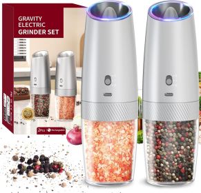 Gravity Electric Salt and Pepper Grinder Set with 2-Speed, Rechargeable Salt and Pepper Grinder Set, Adjustable Coarseness, Whiet LED Light (Material: Ceramic)