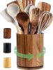 Wooden Utensil Holder, 360°Rotating 7.3'' Large Utensil Holder for Kitchen Counter, Kitchen Utensil Organizer, Utensil Crock