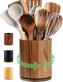Wooden Utensil Holder, 360°Rotating 7.3'' Large Utensil Holder for Kitchen Counter, Kitchen Utensil Organizer, Utensil Crock (Material: Wood)