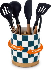 3 Compartment Utensil Holder, Extra Large Utensil Crock, Stable Ceramic Utensil Organizer (Material: Cork)