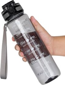 Water Bottle, 32oz Motivational Sports Water Bottle with Time Marker - Times to Drink - Tritan, BPA Free, Wide Mouth Leakproof (Color: A-Smoke Grey)