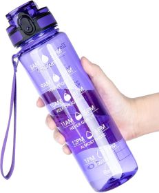 Water Bottle, 32oz Motivational Sports Water Bottle with Time Marker - Times to Drink - Tritan, BPA Free, Wide Mouth Leakproof (Color: A-Deep Purple)