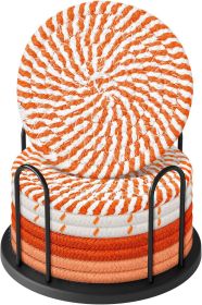 Coasters Set of 8 for Drinks, Beer, Coffee, Cotton Woven 4 Colors Absorbent Coaster with Holder (Color: Orange)