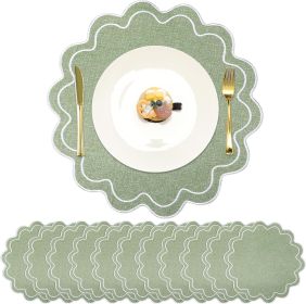 Set of 12 Cotton Linen Placemats (Color: Green With Silver)