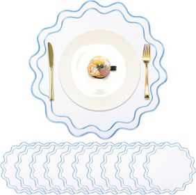 Set of 12 Cotton Linen Placemats (Color: White With Blue)