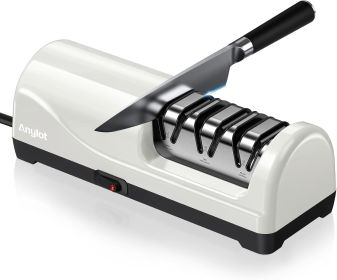 Electric Knife Sharpener for Kitchen, 3-Stage Knife Sharpener Electric with 100% Diamond Abrasives, 20° Precision Angle Guide (Color: White)