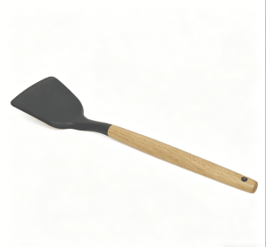 Wooden handle silicone cooking utensils, heat-resistant non-stick kitchen tools including spoon rests, egg beaters, tongs and spatulas (Style: Mi shovel)