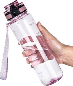Water Bottle, 32oz Motivational Sports Water Bottle with Time Marker - Times to Drink - Tritan, BPA Free, Wide Mouth Leakproof (Color: A-Clear Pink)
